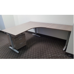 IKEA Galant Grey Woodgrain L Suite Desk w/ Matching Pedestal